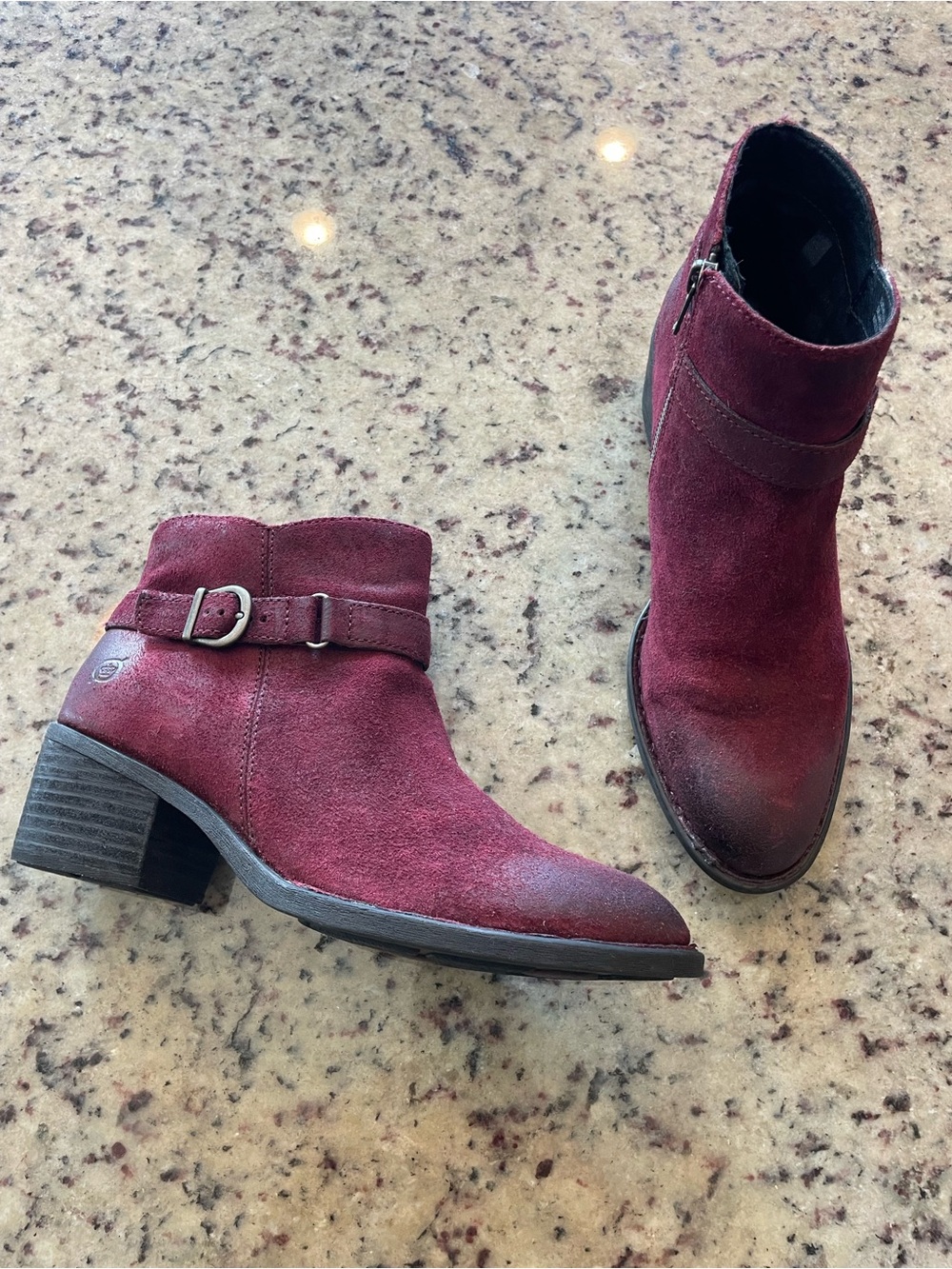 Women's Burgundy Børn Adia Block Heel suede waterproof Boots 8